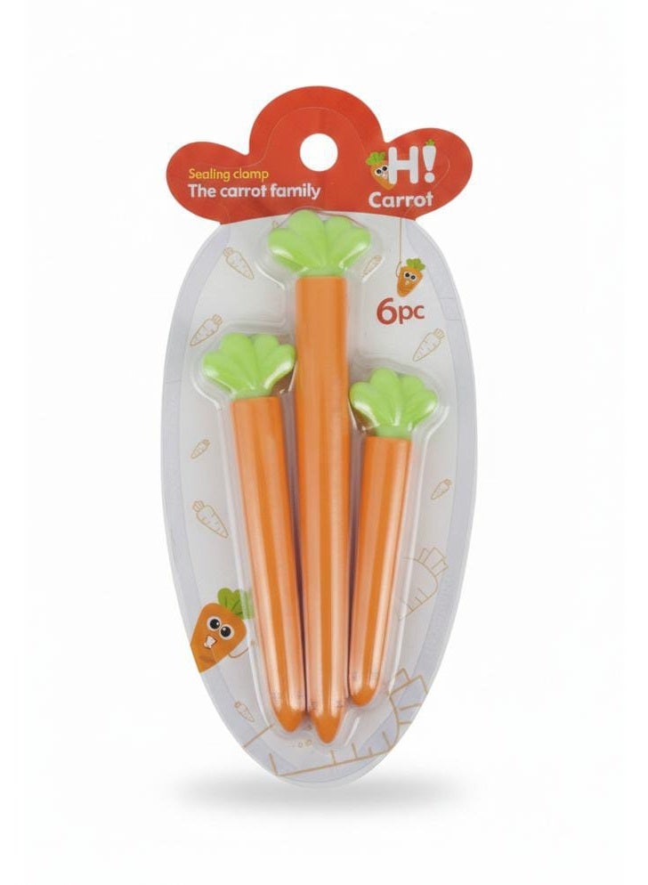 Spaceshoop 6 Piece Carrot Family Reusable Food Bag Sealing Clamps Airtight Freshness Seals in Three Sizes - Image 1